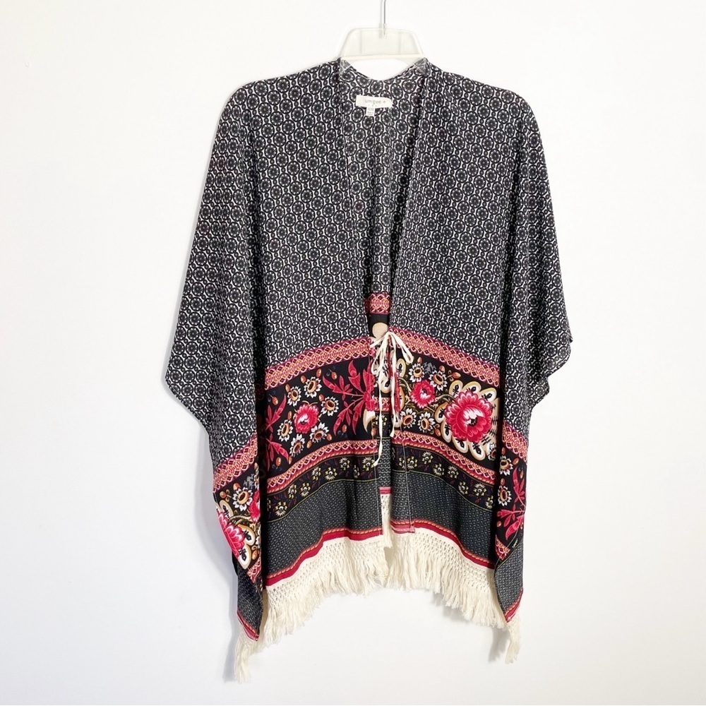 Umgee Boho Floral Fringe Kimono Poncho Swim Cover Up XXL - Picture 2 of 7